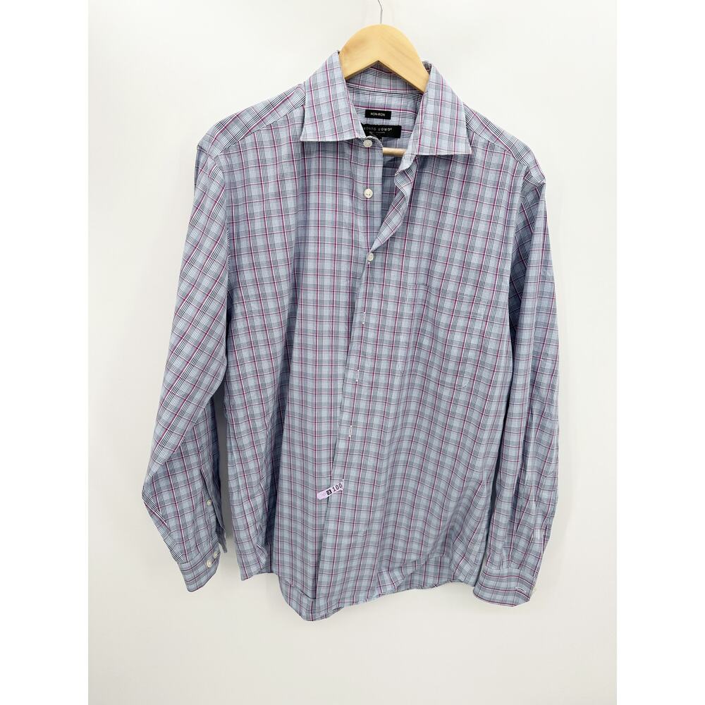 Pronto Uomo Purple Blue Black Non-Iron Cotton Dress‎ Shirt Men's Size Large L
